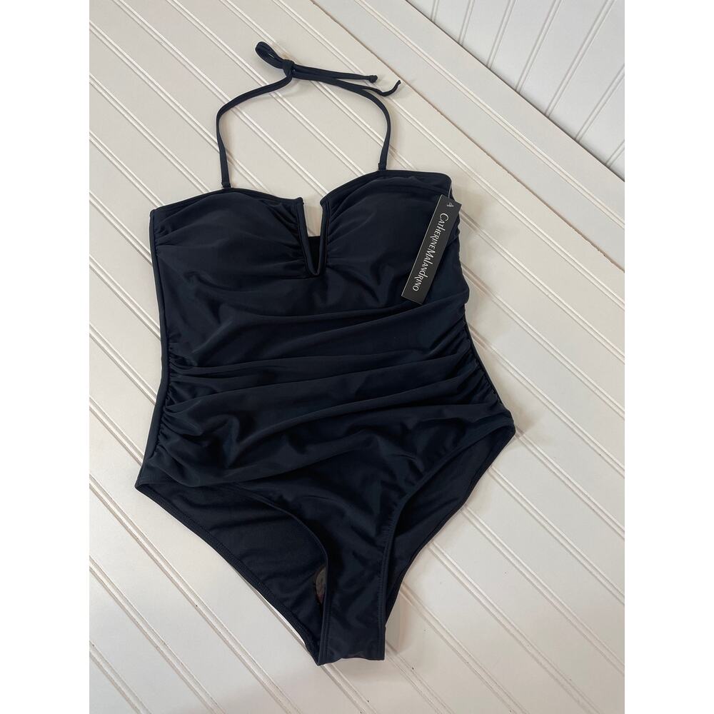 NWT CATHERINE MALANDRINO Womens Swimsuit Padded Solid One Piece 1-PC Size M